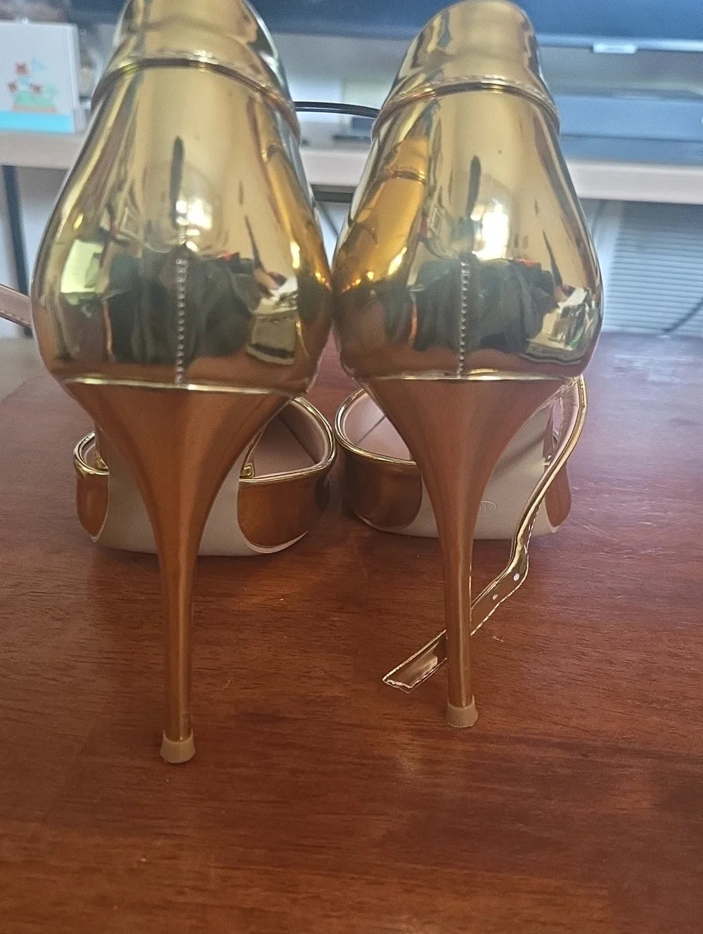 Nevebell Metallic Gold Pointed Ankle-Strap Heels